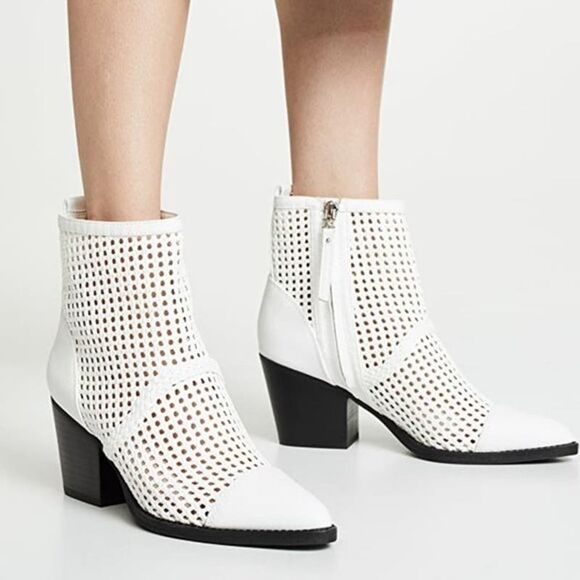 Sam Edelman Shoes - SAM EDELMAN 7 Womens Elita White Woven Leather Heeled Almond Toe Ankle Bootie